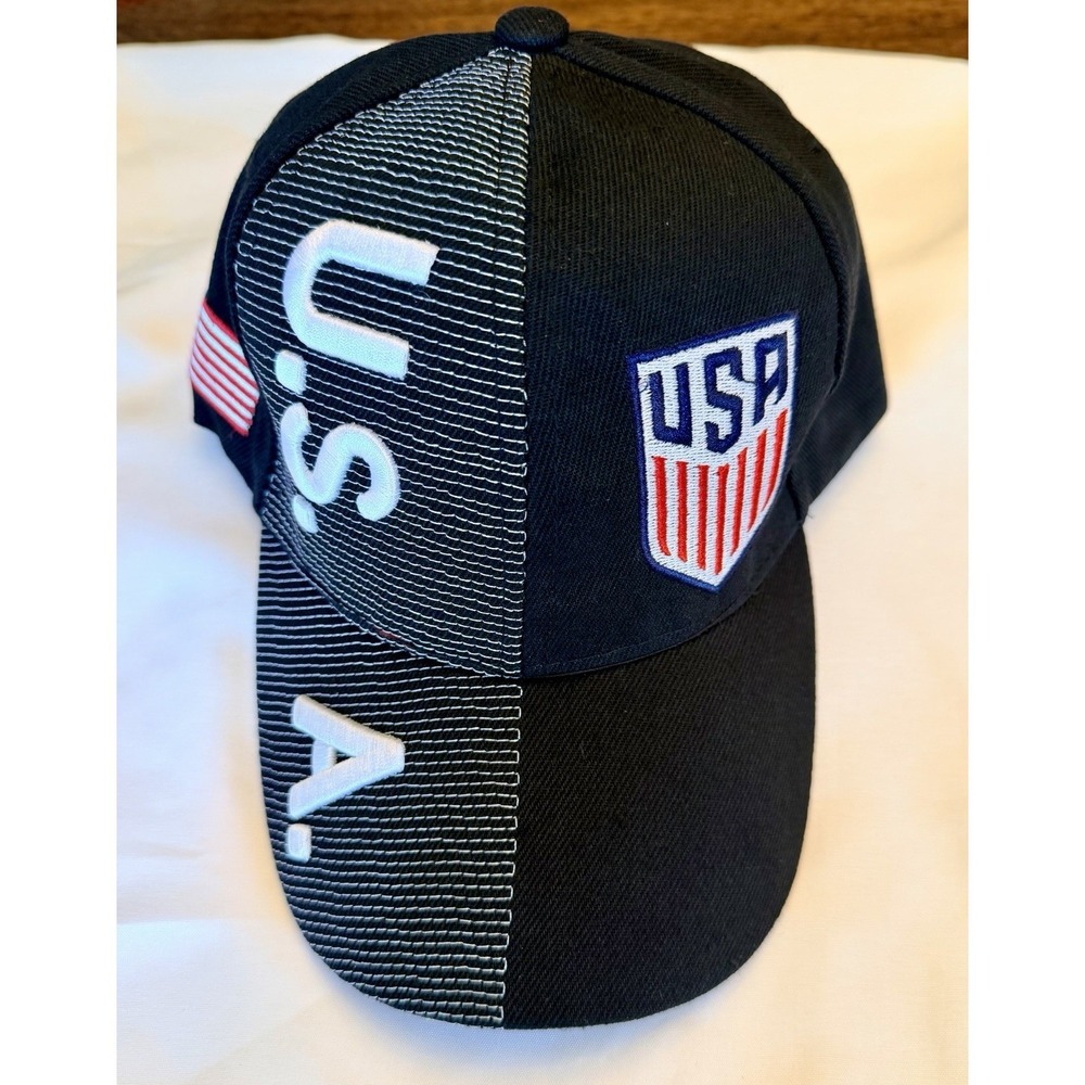U.S. Soccer USA Shield Embroidered Baseball Cap Black Adjustable Hat